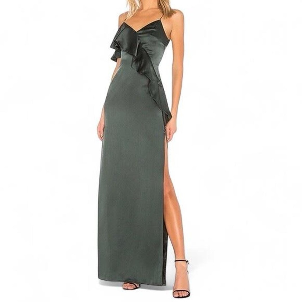 Amur Green Ruffled Evening Dress